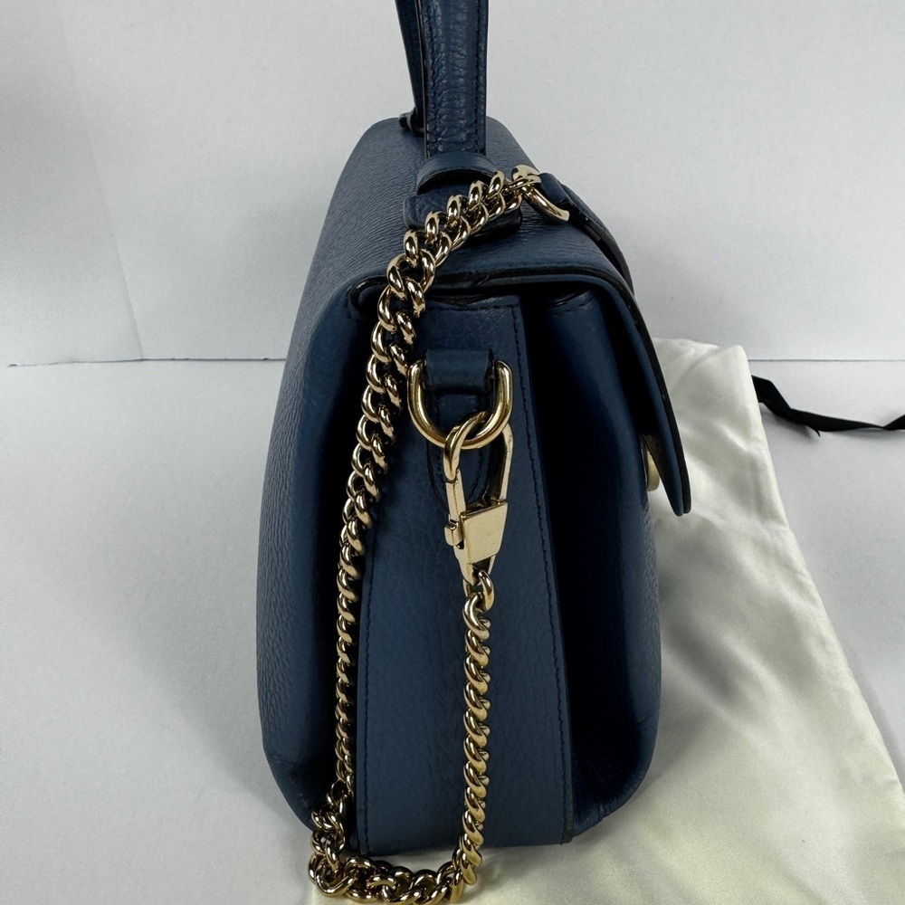 Gucci GG Interlocking Navy Leather Satchel with Gold Chain Made in Italy - Picture 6 of 15